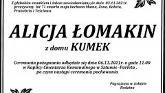 Zmarła Alicja Łomakin. Żyła 71 lat.