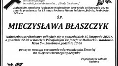 Zmarła Mieczysława Błaszczyk. Żyła 85 lat.