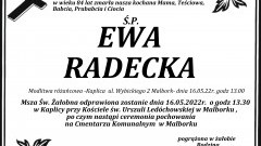 Zmarła Ewa Radecka. Żyła 84 lata.