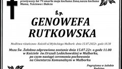Zmarła Genowefa Rutkowska. Żyła 79 lat.
