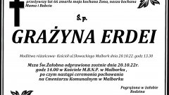 Zmarła Grażyna Erdei. Żyła 66 lat.