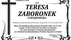 Zmarła Teresa Zaboronek. Żyła 85 lat.