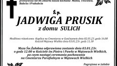 Zmarła Jadwiga Prusik. Żyła 86 lat.