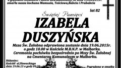 ZMARŁA IZABELA DUSZYŃSKA. ŻYŁA 82 LATA.