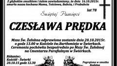 Zmarła Czesława Prędka. Żył 78 lat.