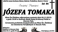 Zmarła Józefa Tomaka. Żyła 86 lat.