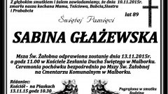 Zmarła Sabina Głażewska. Żyła 89 lat.