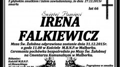 Zmarła Irena Falkiewicz. Żyła 66 lat.  