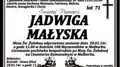 Zmarła Jadwiga Małyska. Żyła 71 lat.