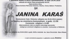 Zmarła Janina Karaś. Żyła 81 lat.