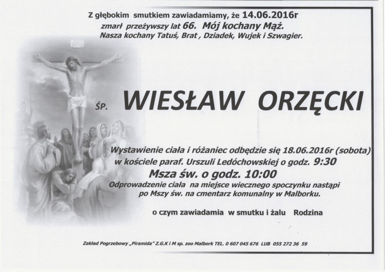 Zmarł Wiesław Orzęcki. Żył 66 lat.