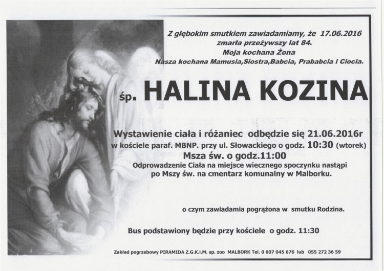 Zmarła Halina Kozina. Żyła 84 lata.