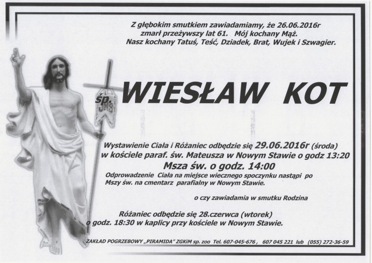 Zmarł Wiesław Kot. Żył 61 lat.