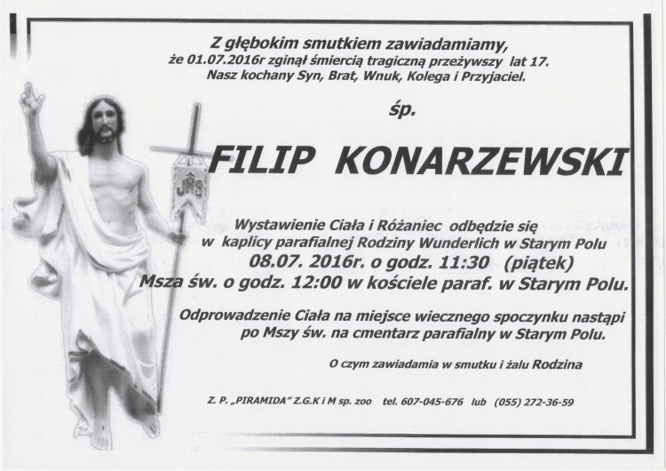 Zmarł Filip Konarzewski. Żył 17 lat.