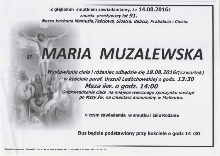 Zmarła Maria Muzalewska. Żyła 91 lat.