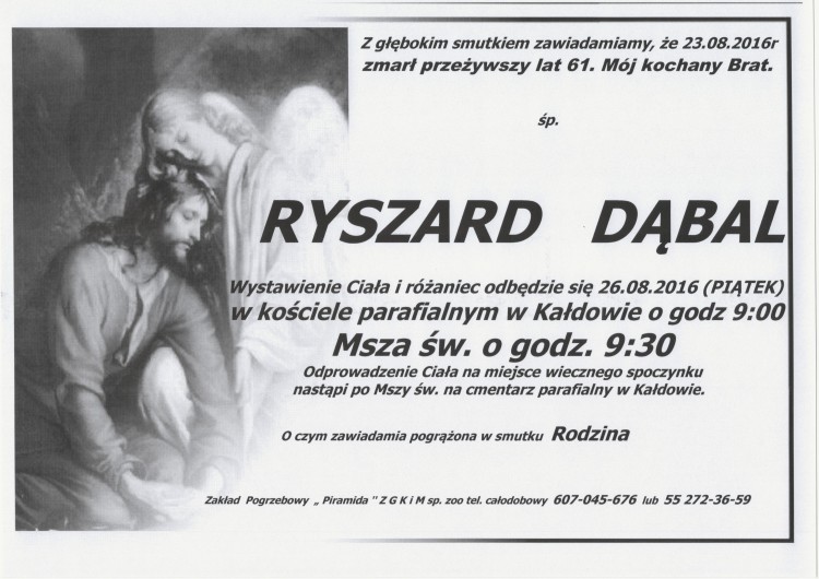 Zmarł Ryszard Dąbal. Żył 61 lat.