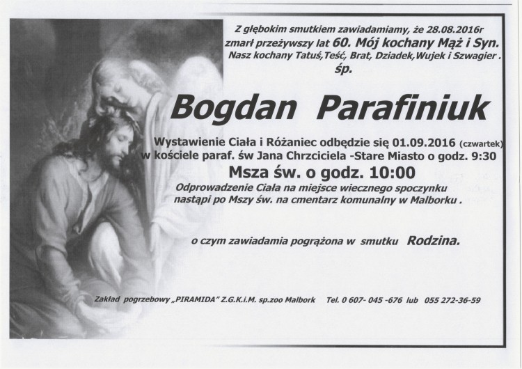 Zmarł Bogdan Parafiniuk. Żył 60 lat.