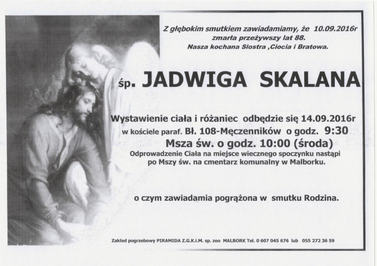 Zmarła Jadwiga Skalana. Żyła 88 lat.