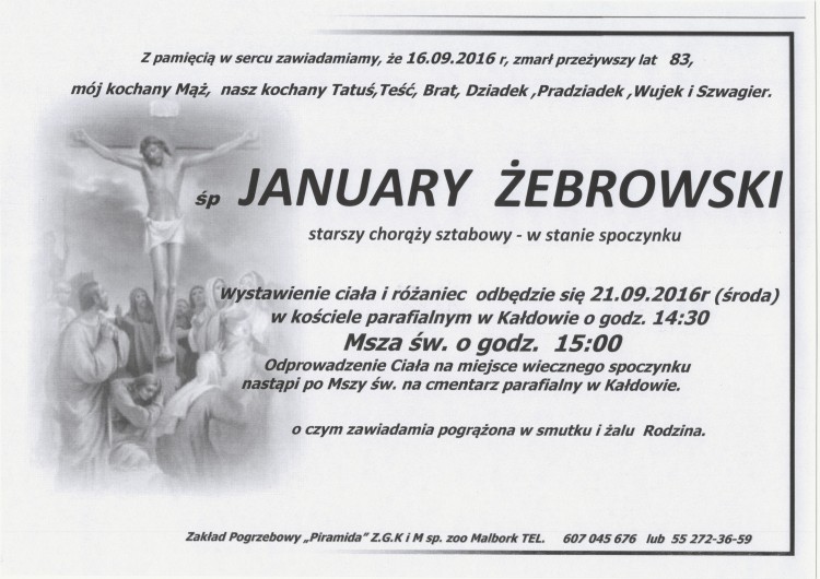 Zmarł January Żebrowski. Żył 83 lata.