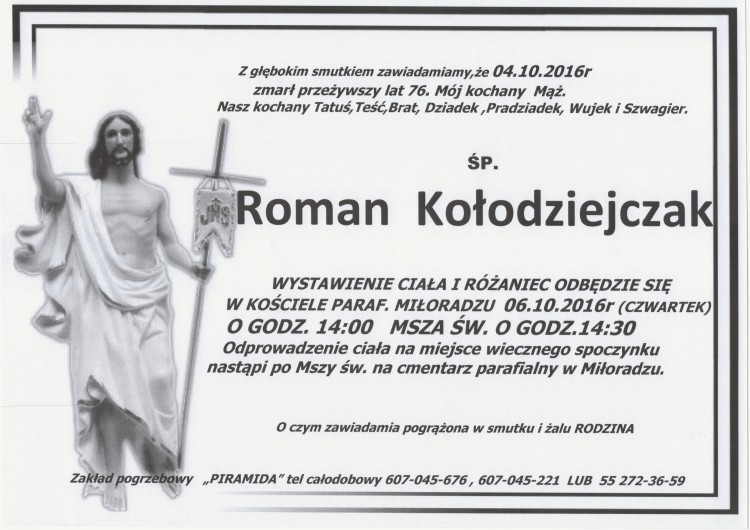 Zmarł Roman Kołodziejczak. Żył 76 lat.