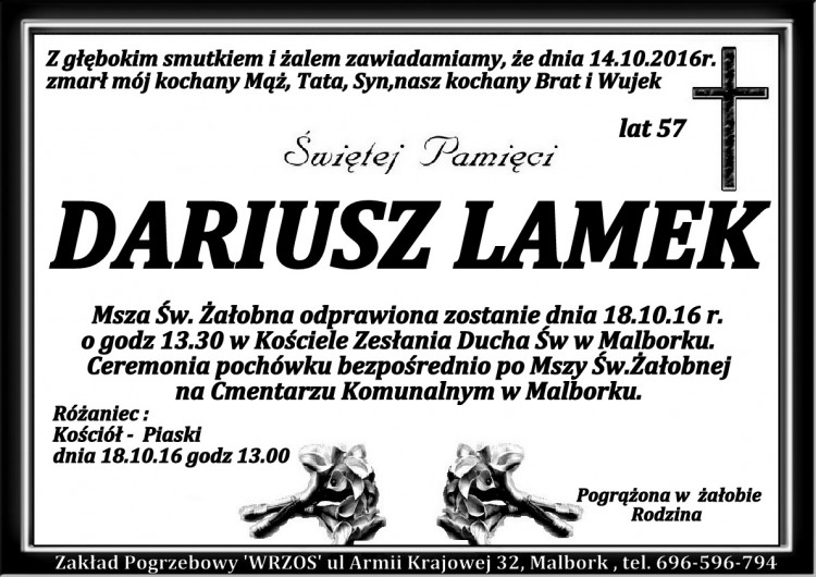 Zmarł Dariusz Lamek. Żył 57 lat.