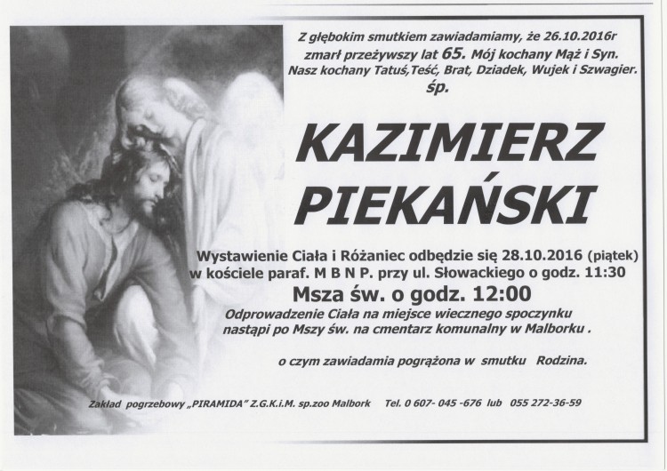 Zmarł Kazimierz Piekański. Żył 65 lat.