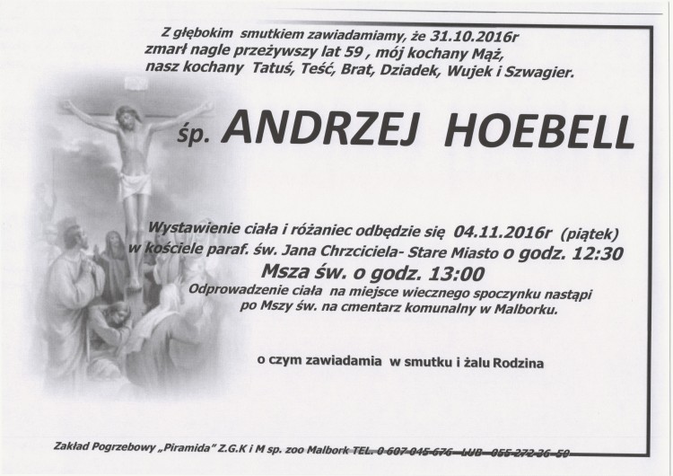 Zmarł Andrzej Hoebell. Żył 59 lat.