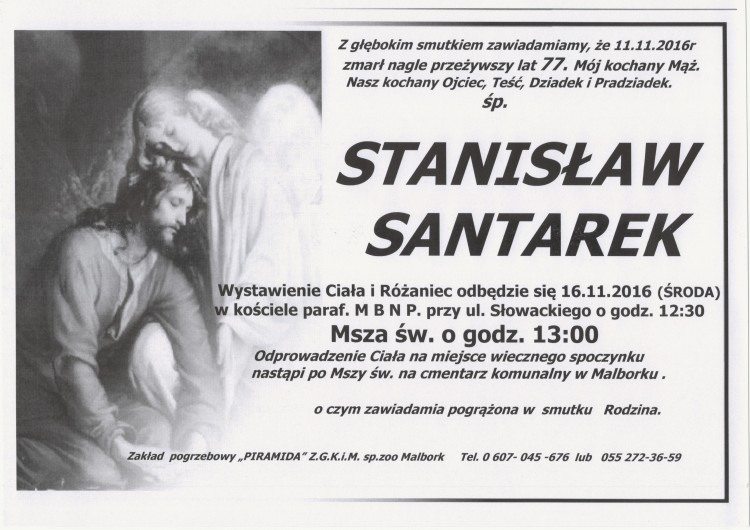 Zmarł Stanisław Santarek. Żył 77 lat.