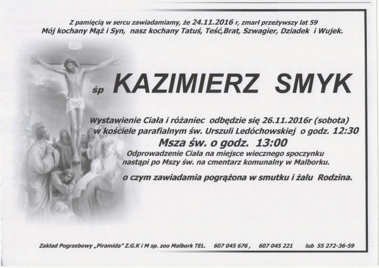 Zmarł Kazimierz Smyk. Żył 59 lat.