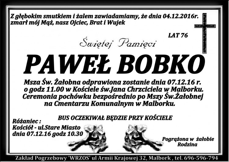 Zmarł Paweł Bobko. Żył 76 lat.