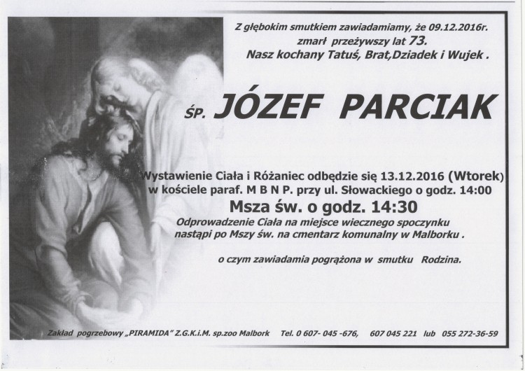 Zmarł Józef Parciak. Żył 73 lata.