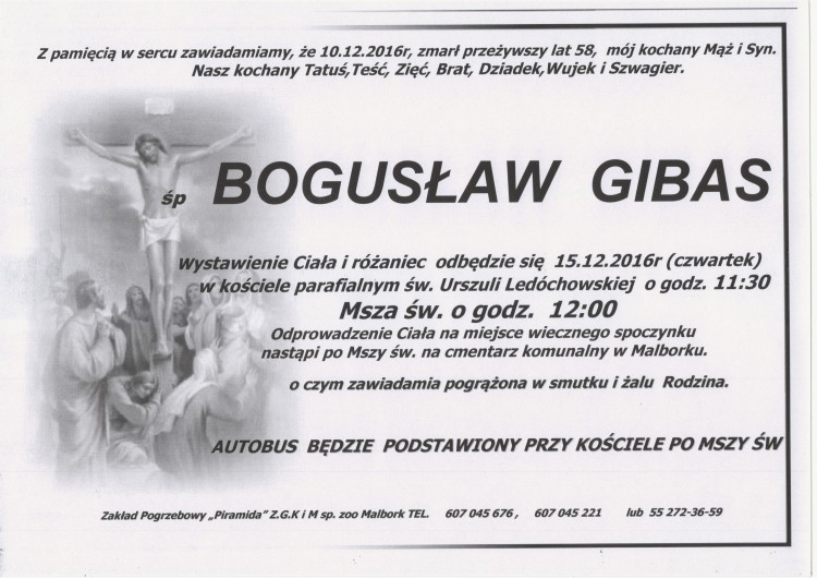 Zmarł Bogusław Gibas. Żył 58 lat.