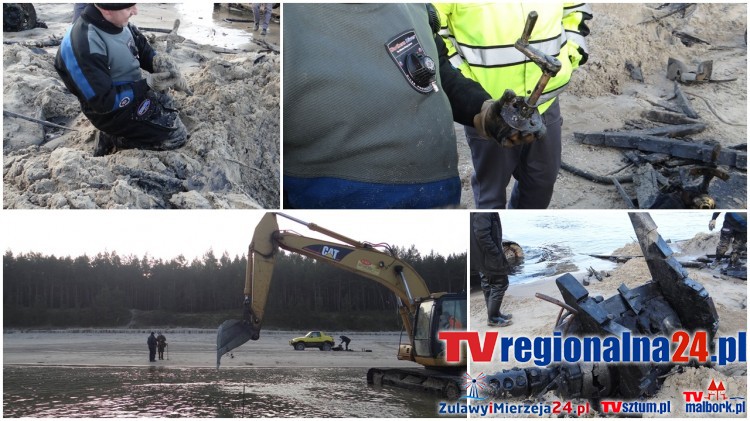 Sztutowo. Fragmenty dwóch łodzi wydobyli eksploratorzy na plaży - 21.12.2016