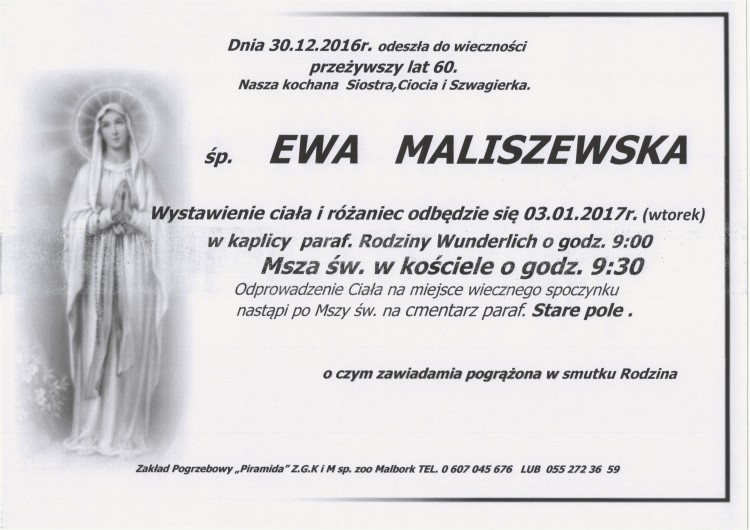 Zmarła Ewa Maliszewska. Żyła 60 lat.