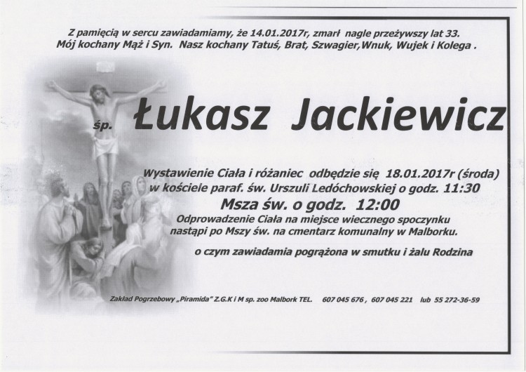 Zmarł Łukasz Jackiewicz. Żył 33 lata.