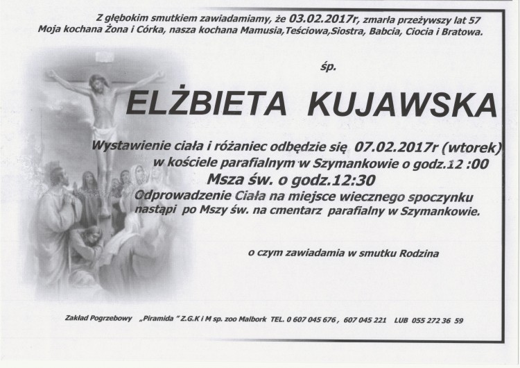 Zmarła Elżbieta Kujawska. Żyła 57 lat. 