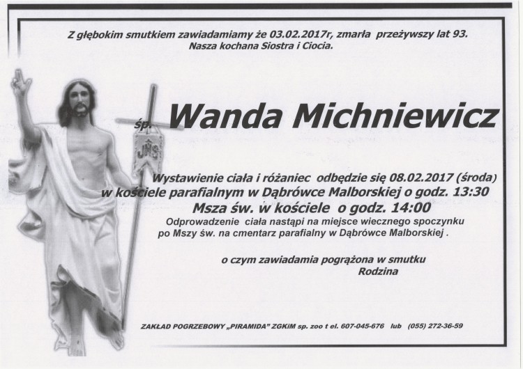 Zmarła Wanda Michniewicz. Żyła 93 lata.