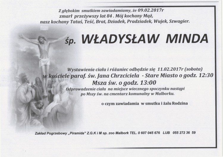 Zmarł Władysław Minda. Żył 84 lata.