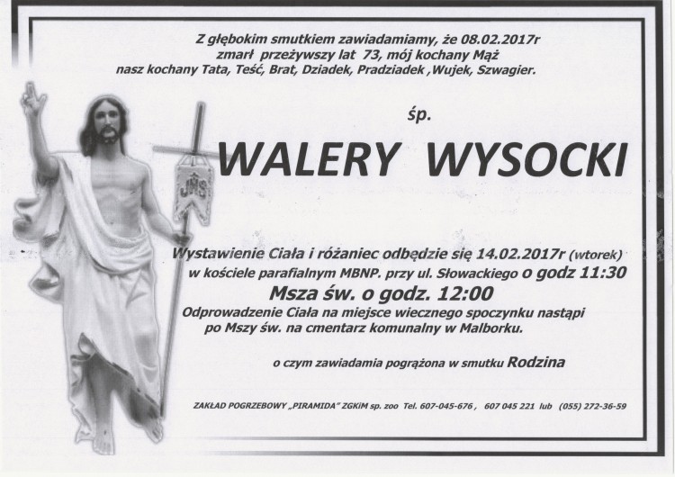 Zmarł Walery Wysocki. Żył 73 lata.