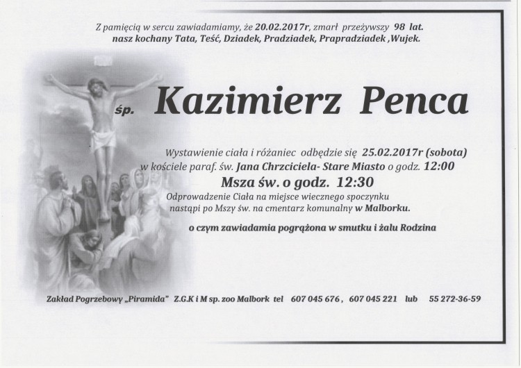 Zmarł Kazimierz Penca. Żył 98 lat.