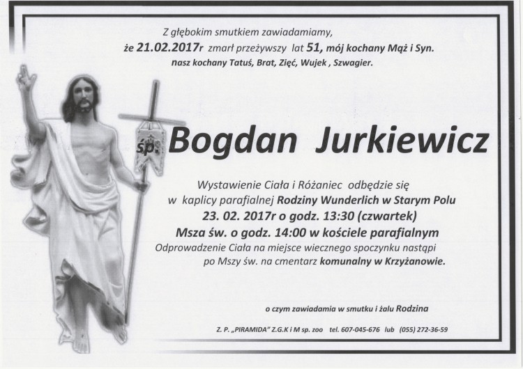 Zmarł Bogdan Jurkiewicz. Żył 51 lat.