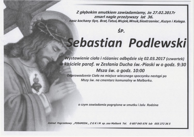 Zmarł Sebastian Podlewski. Żył 36 lat.