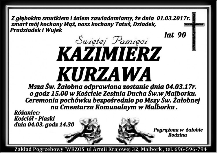 Zmarł Kazimierz Kurzawa. Żył 90 lat.