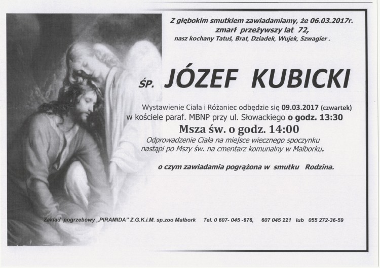 Zmarł Józef Kubicki. Żył 72 lata.