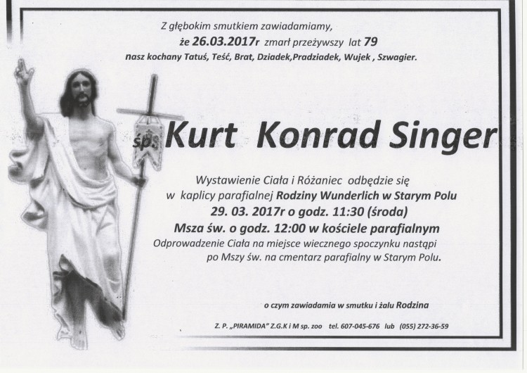 Zmarł Kurt Konrad Singer. Żył 79 lat.