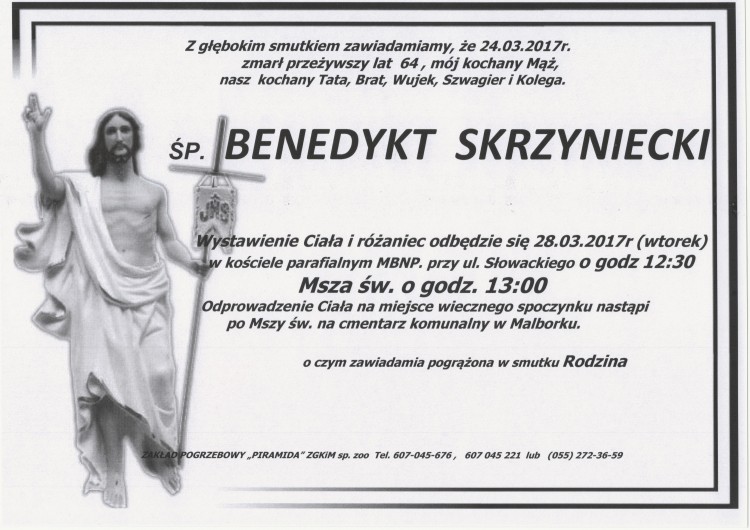 Zmarł Benedykt Skrzyniecki. Żył 64 lata.