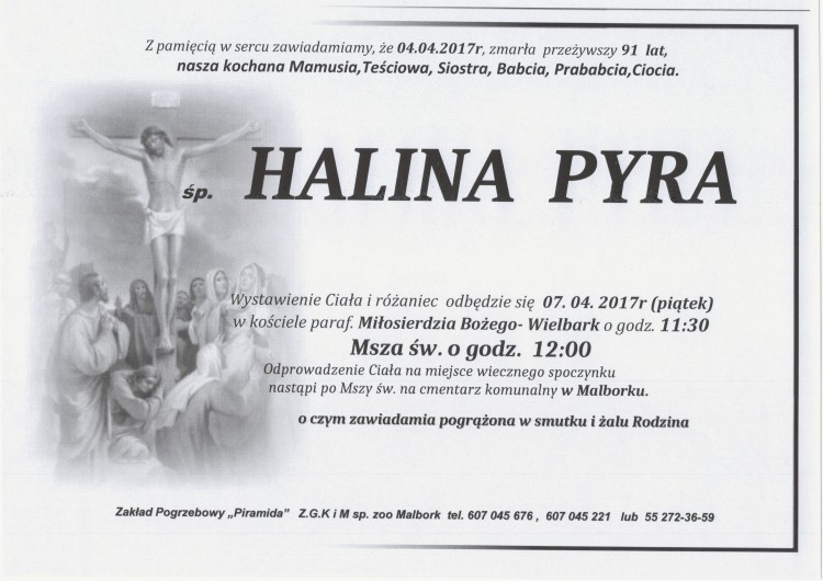 Zmarła Halina Pyra. Żyła 91 lat.