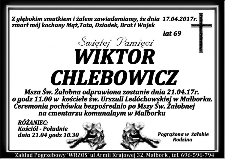 Zmarł Wiktor Chlebowicz. Żył 69 lat.