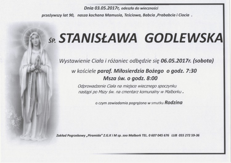 Zmarła Stanisława Godlewska. Żyła 90 lat.