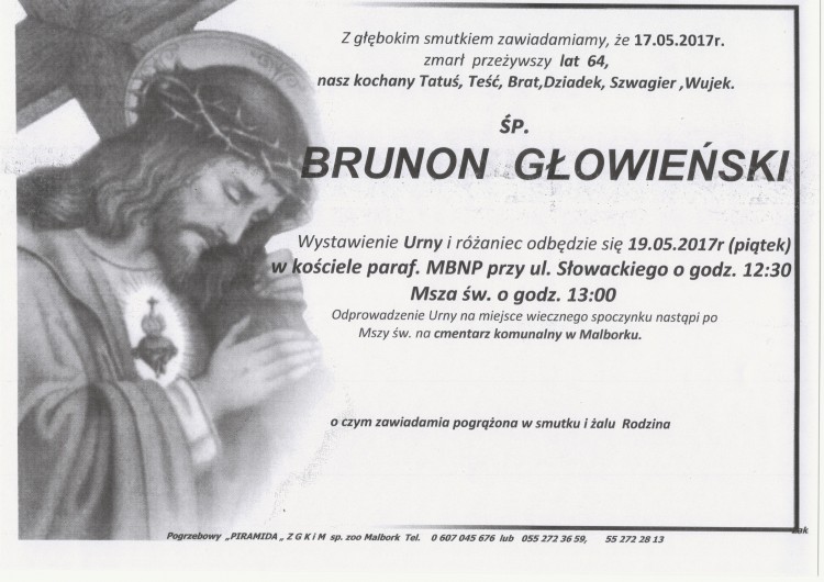 Zmarł Brunon Głowieński. Żył 64 lata.